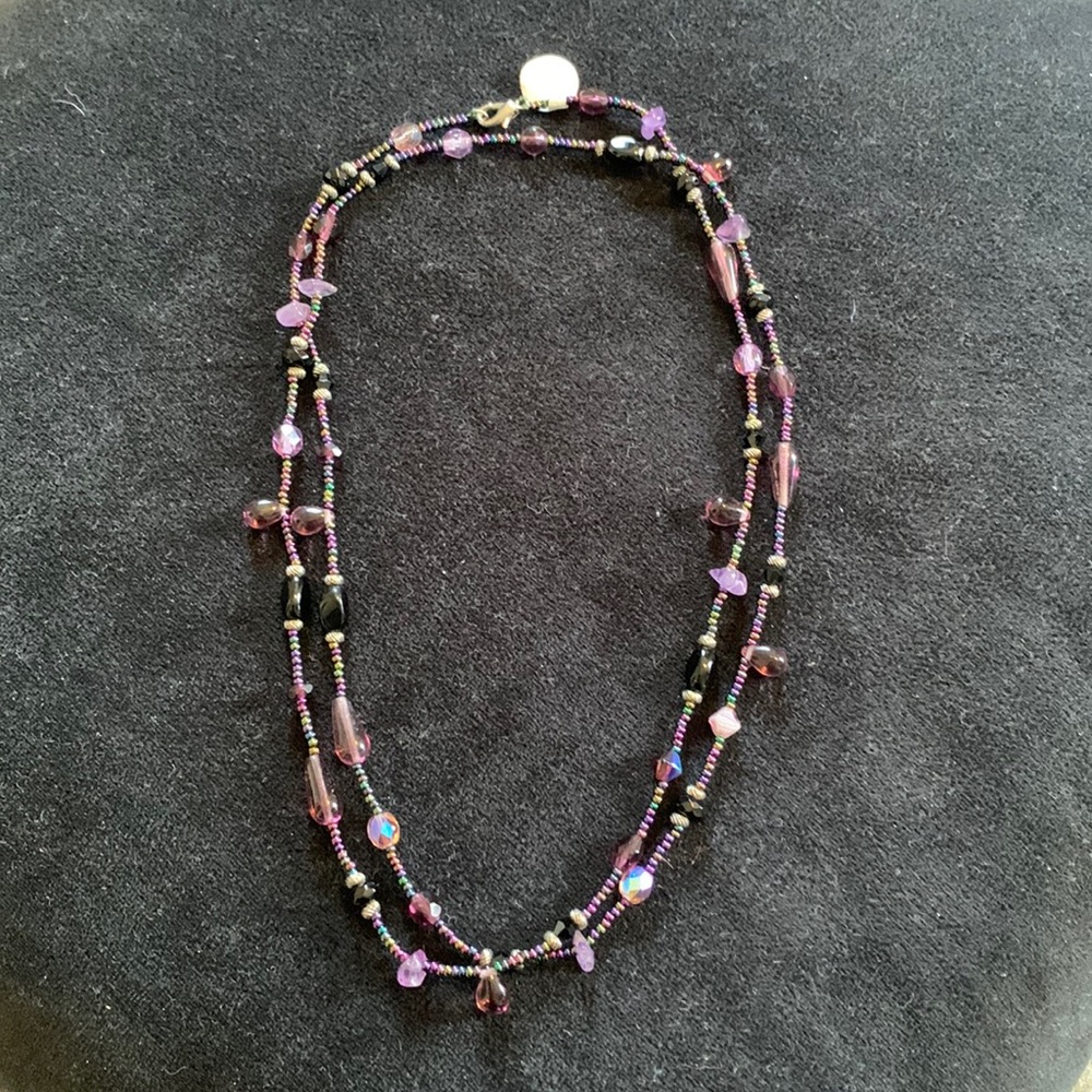 Purple glass bead necklace